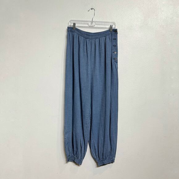 by Anthropologie Blue Denim Side Button High Waist Harem Pant  Sz S - Picture 1 of 10